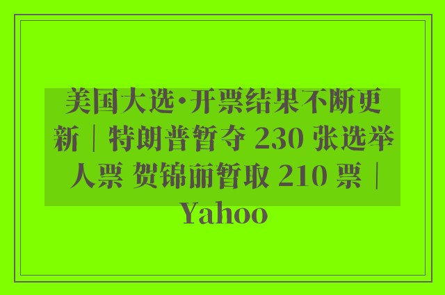 美国大选・开票结果不断更新｜特朗普暂夺 230 张选举人票 贺锦丽暂取 210 票｜Yahoo