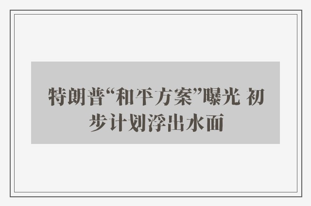 特朗普“和平方案”曝光 初步计划浮出水面