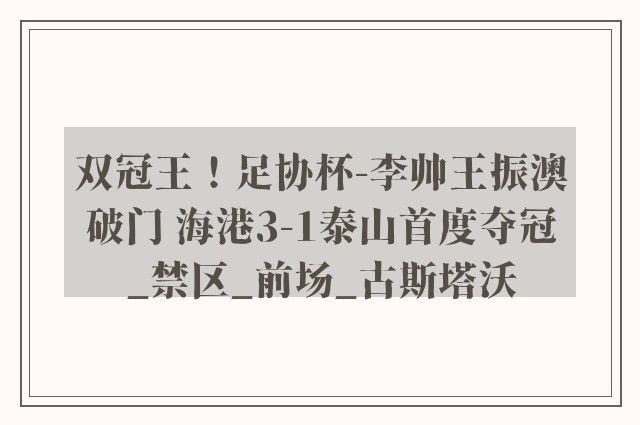 双冠王！足协杯-李帅王振澳破门 海港3-1泰山首度夺冠_禁区_前场_古斯塔沃