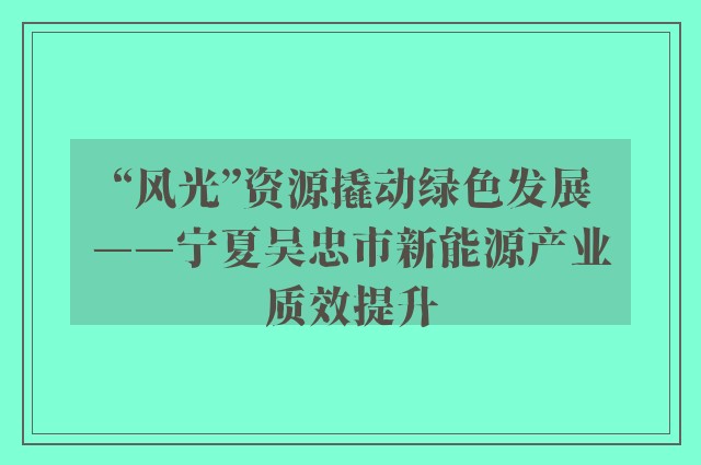 “风光”资源撬动绿色发展——宁夏吴忠市新能源产业质效提升