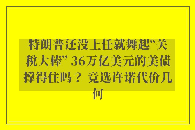 特朗普还没上任就舞起“关税大棒” 36万亿美元的美债撑得住吗？ 竞选许诺代价几何