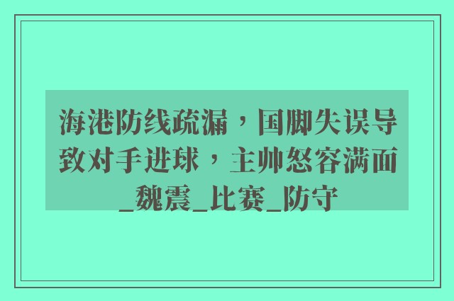 海港防线疏漏，国脚失误导致对手进球，主帅怒容满面_魏震_比赛_防守