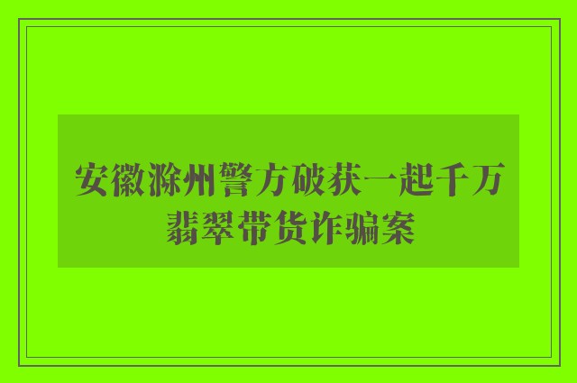 安徽滁州警方破获一起千万翡翠带货诈骗案