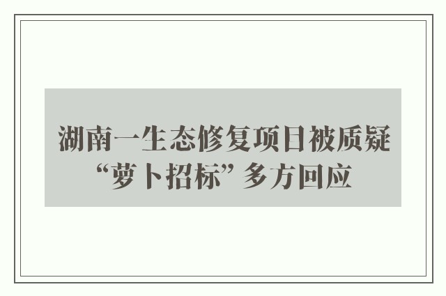 湖南一生态修复项目被质疑“萝卜招标” 多方回应