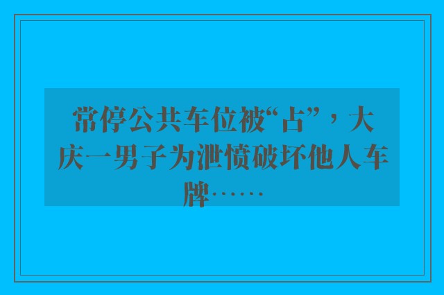 常停公共车位被“占”，大庆一男子为泄愤破坏他人车牌……