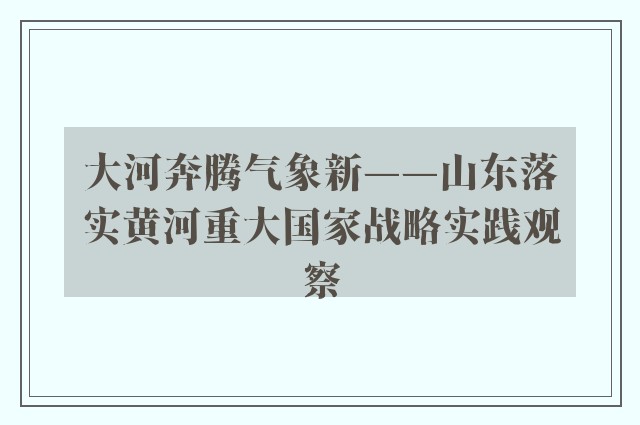 大河奔腾气象新——山东落实黄河重大国家战略实践观察