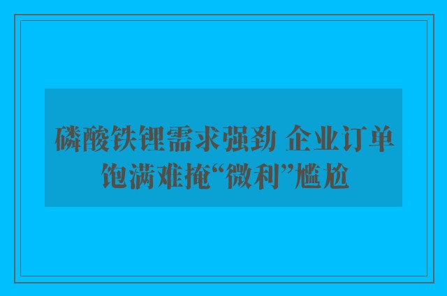 磷酸铁锂需求强劲 企业订单饱满难掩“微利”尴尬