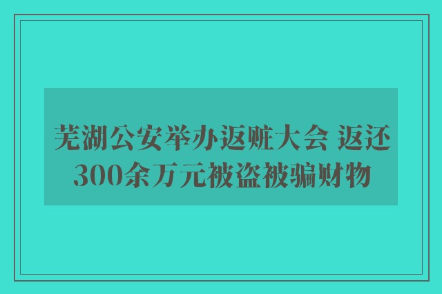 芜湖公安举办返赃大会 返还300余万元被盗被骗财物