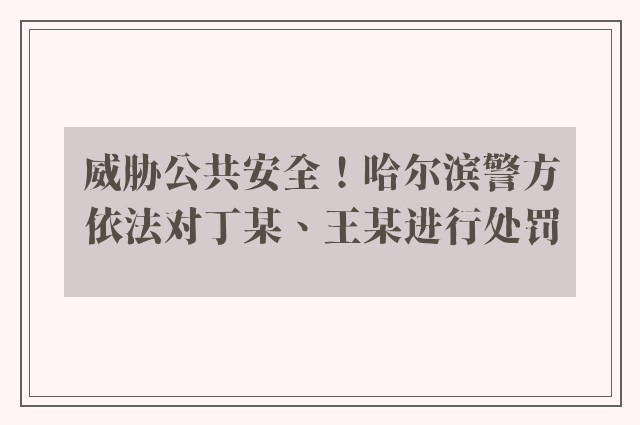 威胁公共安全！哈尔滨警方依法对丁某、王某进行处罚