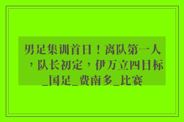 男足集训首日！离队第一人，队长初定，伊万立四目标_国足_费南多_比赛